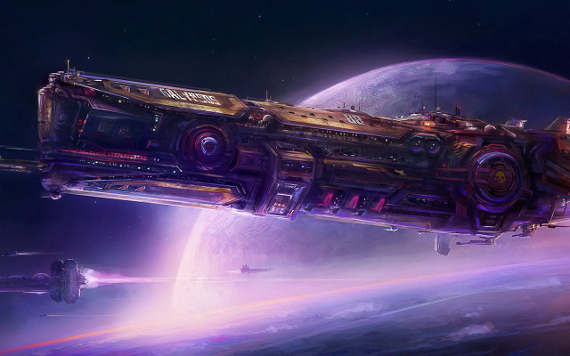 Futuristic space station over planet free wallpaper for desktop - medium preview image