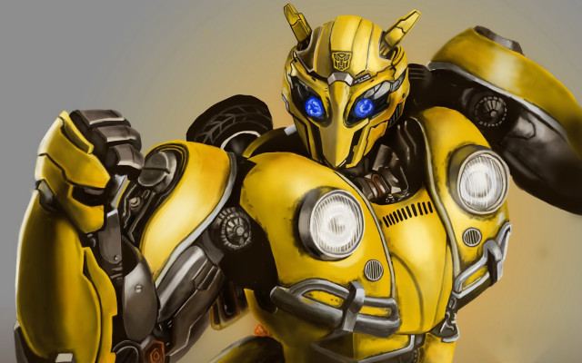 Yellow black robot blue eyes free wallpaper for desktop - medium preview image