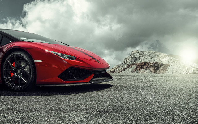 Red sports car mountains clouds #2 free wallpaper for desktop - medium preview image
