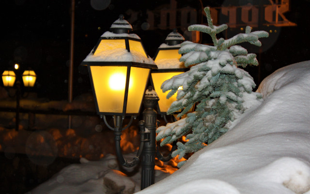 Street light snow tree building free wallpaper for desktop - medium preview image