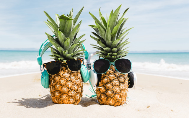 Pineapples sunglasses beach ocean blue free wallpaper for desktop - medium preview image