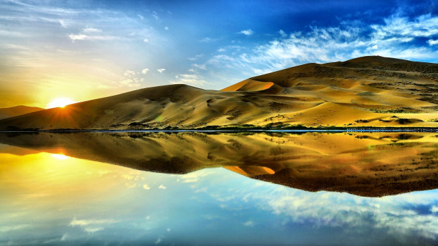 Mountain lake sun clouds reflection free wallpaper for desktop - medium preview image