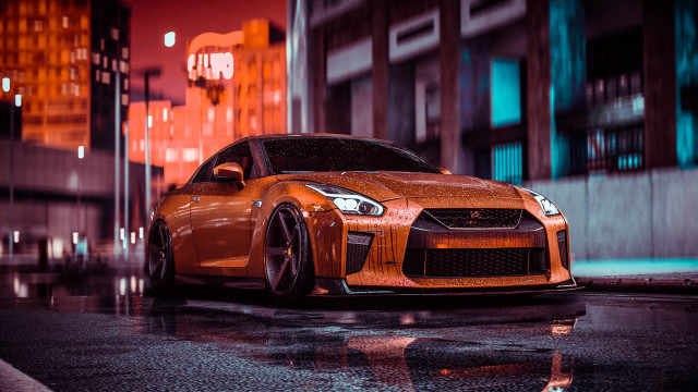 Wet street car night city free wallpaper for desktop - medium preview image