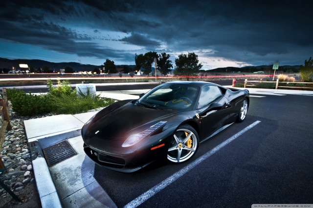 Black sports car night parked free wallpaper for desktop - medium preview image