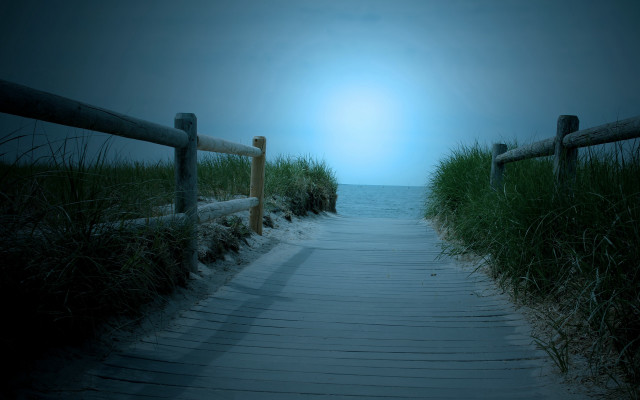 Fence path ocean grass sky free wallpaper for desktop - medium preview image