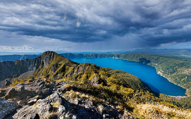 Lake mountain cloudy sky panorama free wallpaper for desktop - medium preview image