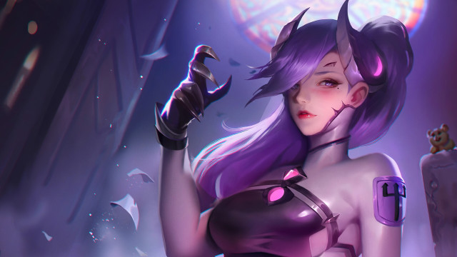 Purple haired woman glowing wings free wallpaper for desktop - medium preview image