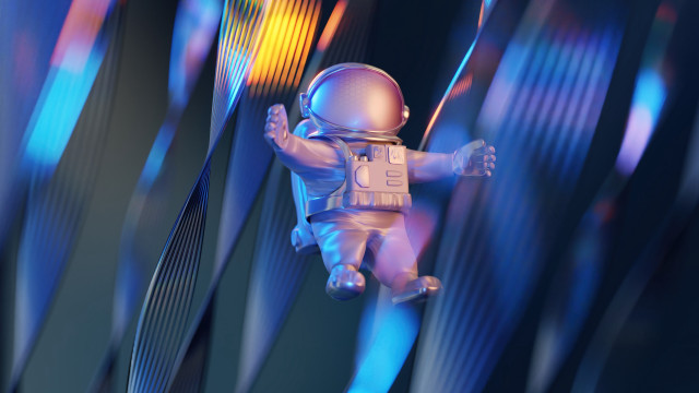 Small astronaut floating blue yellow free wallpaper for desktop - medium preview image