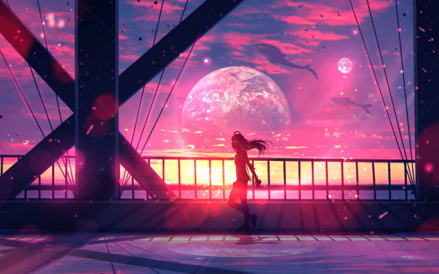 Girl bridge pinksky moon anime free wallpaper for desktop - medium preview image