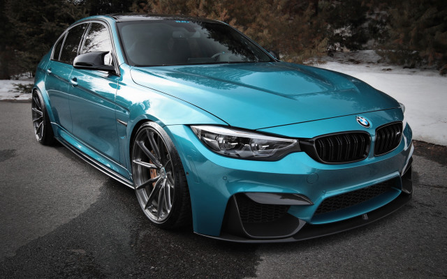 Blue bmw car forest snow free wallpaper for desktop - medium preview image