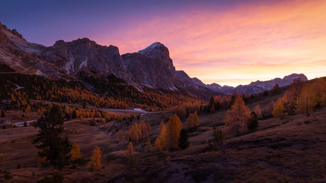 Mountain sunset forest road lake free wallpaper for desktop - medium preview image