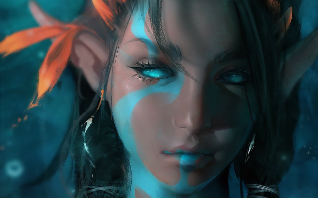 Blue eyes fish hair fantasy free wallpaper for desktop - medium preview image