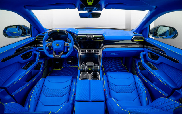 Blue car seats steering dashboard free wallpaper for desktop - medium preview image