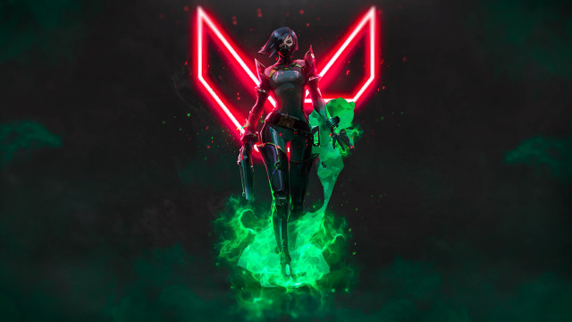 Futuristic woman neon wings cyberpunk free wallpaper for desktop - medium preview image