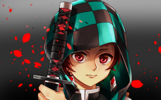 Anime knife blood splatter checkered free wallpaper for desktop - medium preview image