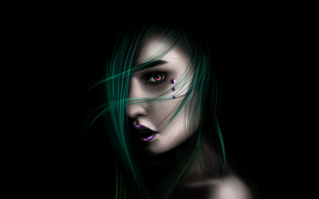 Creepy green haired woman gothic free wallpaper for desktop - medium preview image