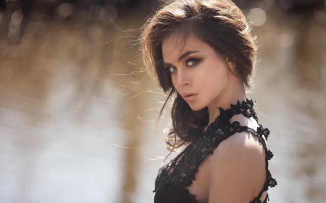 Gothic woman black dress water free wallpaper for desktop - medium preview image