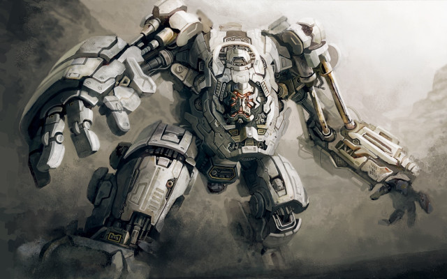 Large robot gun mecha glowing free wallpaper for desktop - medium preview image