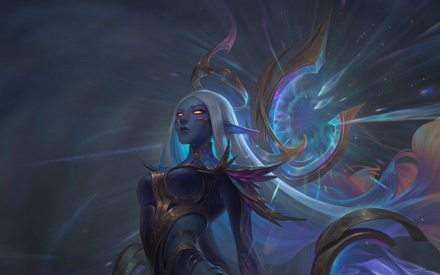 Blue haired woman sword galaxy free wallpaper for desktop - medium preview image