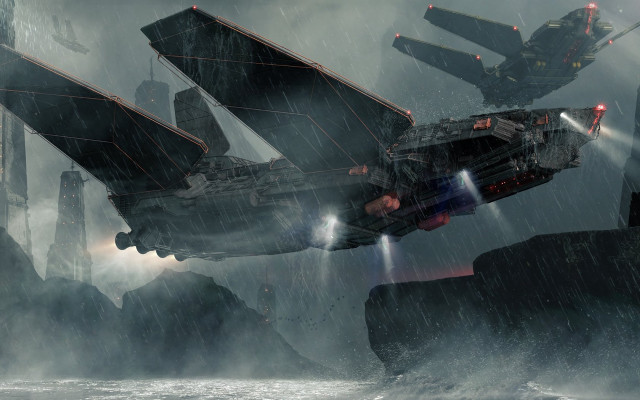 Futuristic ship storm lights crew free wallpaper for desktop - medium preview image