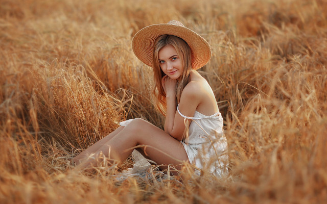 Woman hat field blonde fireworks free wallpaper for desktop - medium preview image