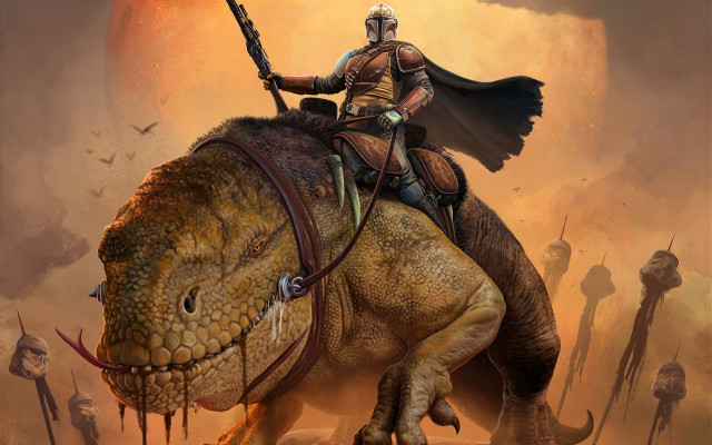 Dinosaur rider sword helmet fantasy free wallpaper for desktop - medium preview image