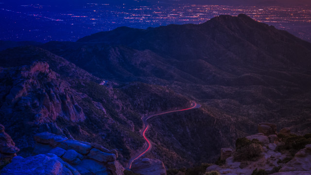 Mountain road night city lights #2 free wallpaper for desktop - medium preview image