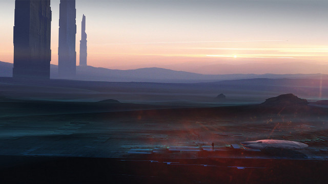 Futuristic city sunset structure matte free wallpaper for desktop - medium preview image