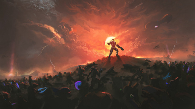 Man hill crowd fire dusk free wallpaper for desktop - medium preview image