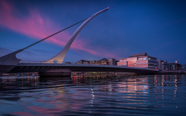 Bridge city night skyline mountains free wallpaper for desktop - medium preview image
