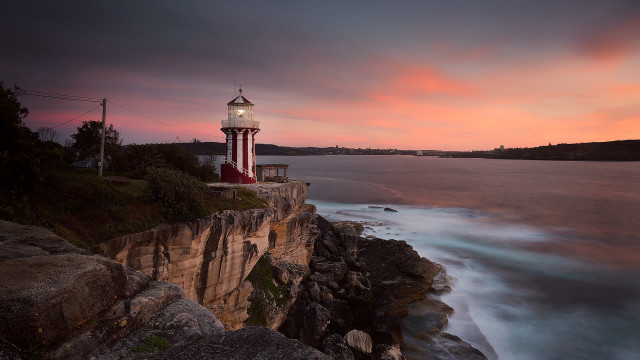 Lighthouse cliff ocean sunset pink #5 free wallpaper for desktop - medium preview image