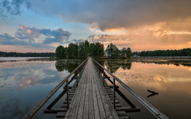 Wooden dock lake cloudy sky #2 free wallpaper for desktop - medium preview image