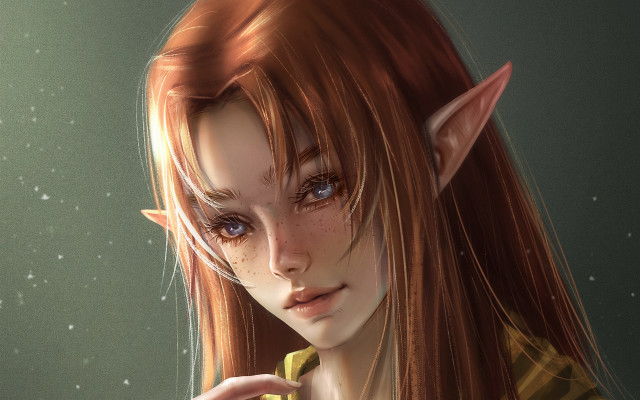 Elf redhair blueeyes banana crying free wallpaper for desktop - medium preview image