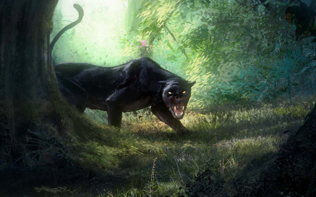 Black bear forest jungle fantasy free wallpaper for desktop - medium preview image