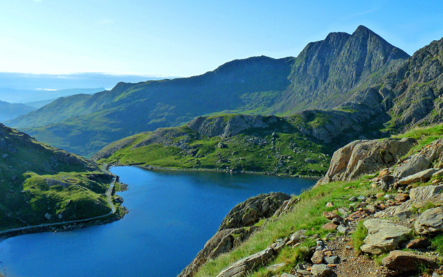 Mountain lake green mountains forest free wallpaper for desktop - medium preview image