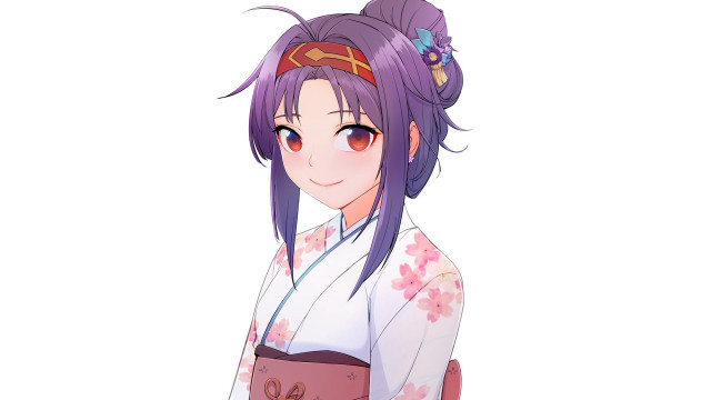 Purple hair kimono flower portrait #2 free wallpaper for desktop - medium preview image