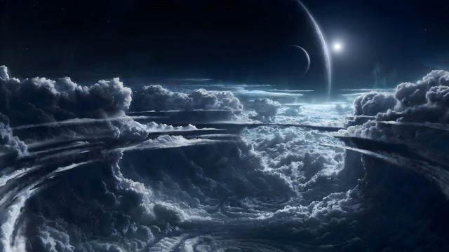 Space station clouds moon planet free wallpaper for desktop - medium preview image