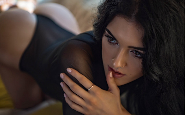 Woman black dress bed piercing free wallpaper for desktop - medium preview image