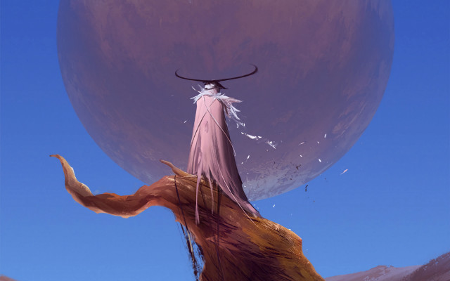 Woman balloon fantasy sky dress free wallpaper for desktop - medium preview image