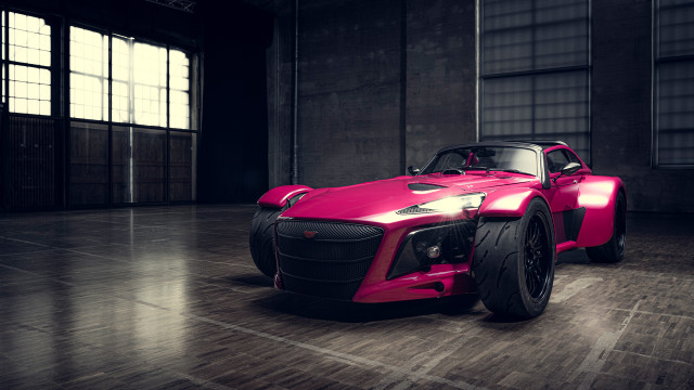 Pink sports car garage open free wallpaper for desktop - medium preview image