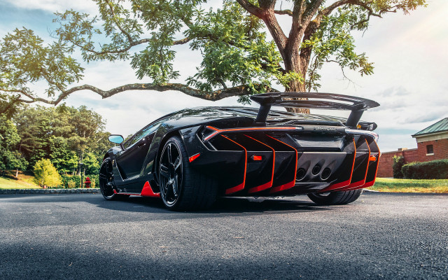 Black sports car tree blue free wallpaper for desktop - medium preview image