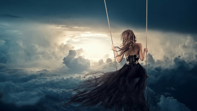 Woman black dress swing clouds free wallpaper for desktop - medium preview image