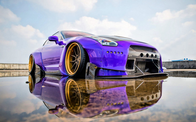 Purple car puddle reflections blue free wallpaper for desktop - medium preview image