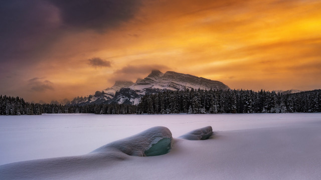 Snowy mountain landscape dusk reflection free wallpaper for desktop - medium preview image