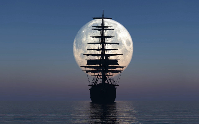 Large ship ocean full moon free wallpaper for desktop - medium preview image