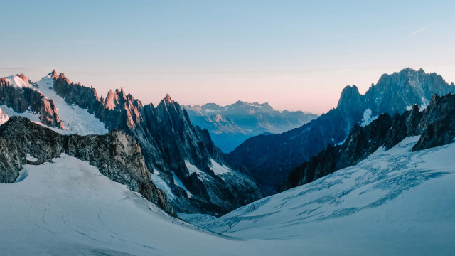 Mountain range snowy peaks pink free wallpaper for desktop - medium preview image