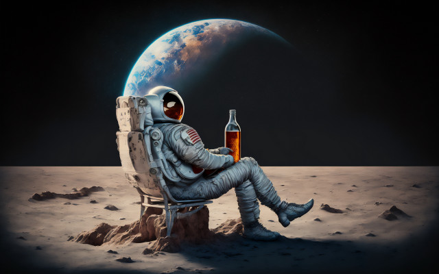 Man sitting beer space astronaut free wallpaper for desktop - medium preview image