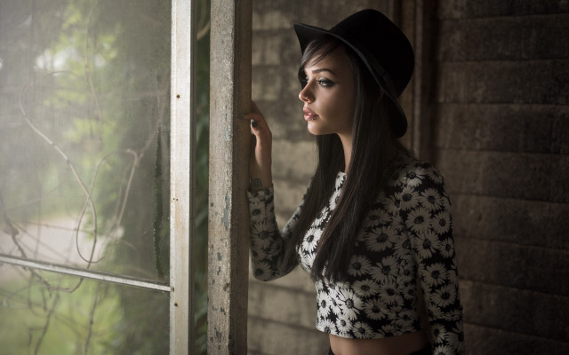 Woman hat window tree gothic free wallpaper for desktop - medium preview image