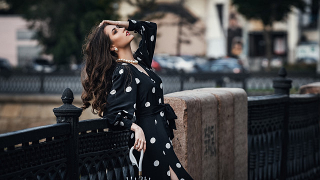 Woman leaning fence fashion artdeco free wallpaper for desktop - medium preview image