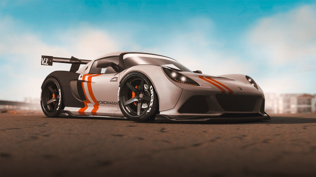 White orange sports car road free wallpaper for desktop - medium preview image
